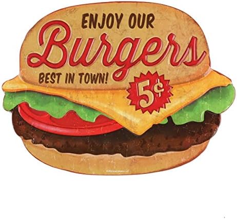 מותגי כביש פתוח נהנים מהמבורגרים שלנו שלט מתכת מובלט - שלט המבורגרים של דיינר וינטג '