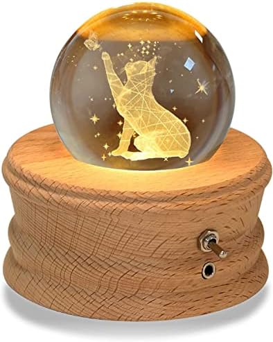 Kibuhain 3D Crystal Ball Box Music Ball עם אור הובלה של אור LED ובסיס עץ מסתובב, המתנה הטובה ביותר ליום הולדת