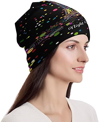 לילה פריז אייפל מגדל צבעוני מנוקדת כפת כובע רך חם מלא בסוודרים כובע גולגולת כובע שינה כובע עבור יוניסקס