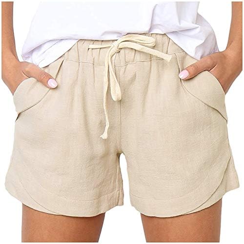 גודל כיס מוצק נשים רופף אלסטי מכנסיים מקרית מותניים מכנסיים שרוך בתוספת מכנסיים קצר חותלות לנשים
