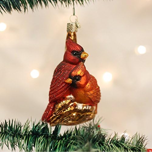 עולם ישן זוג חג המולד צופה בציפורים קולקציית זכוכית קישוטי קישוטי עץ חג המולד, קרדינל הצפוני