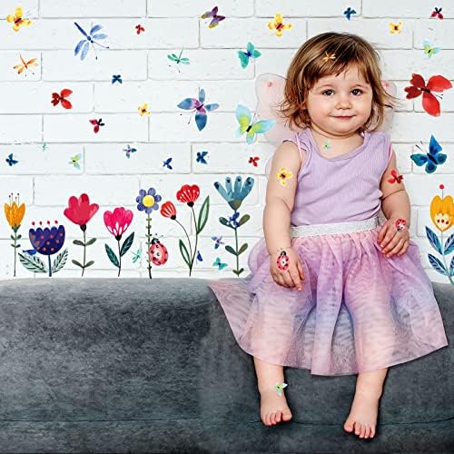 2 גיליונות פרחי קיר מדבקות אביב פרפר פרח קיר ציורי קיר מדבקות עמיד למים גן פרחוני קליפת מקל קיר אמנות לילדים