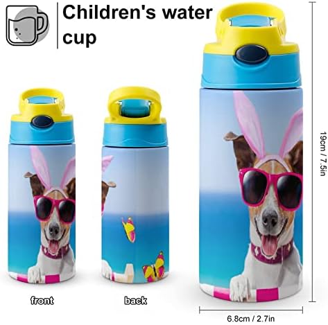 כוס תרמוס 500 מל אוזניים ארנבות כלב בקבוק מים מבודד עם קש לספורט ולטיולים