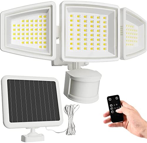 Solpex Solar שיטפון אור חיישן תנועה חיצוני עם שלט רחוק, 1800 ליטר, אורות אבטחה אטומים למים IP65, אור חיצוני