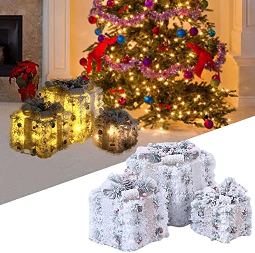 סט של 3 קופסאות מתנה מוארות לחג המולד מואר מראש LED LED תאורה קופסאות נוכחיות קישוט קופסאות לבנות