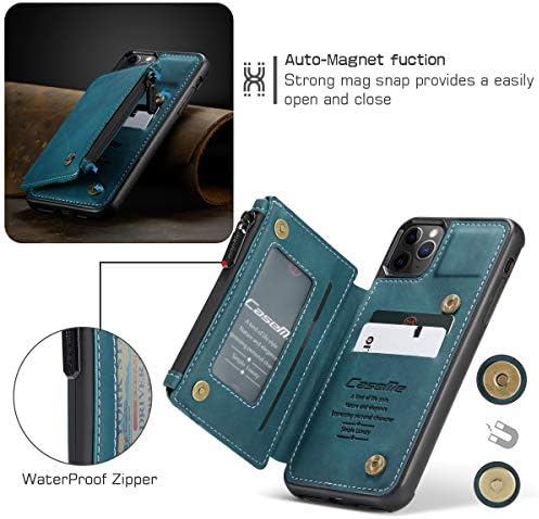 FQIAO ארנקי טלפון ארהב מארז iPhone 12 Pro 6.1 אינץ 'מחזיק כרטיסי עור מגנטי עם כיס רוכסן עמדת רוכס