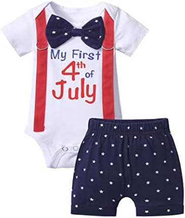 4 ביולי תלבושות תינוקות לתינוקות יום עצמאות בגדים לתינוקות עניבת טריקו עניבה+מכנסיים קצרים 2 יחידים קבעו את