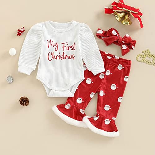 תלבושות לחג המולד של תינוקות יילודים שרוול ארוך צבע אחיד רומפר קטיפה מכנסיים מתרחבים עם סרט סתיו בגדי חורף סתיו