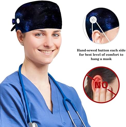 כובעים כירורגי & ארנב אוזן גומיית סט, רובוט כחול רקע מתכוונן לשפשף כובעי עם כפתור לנשים רפואי