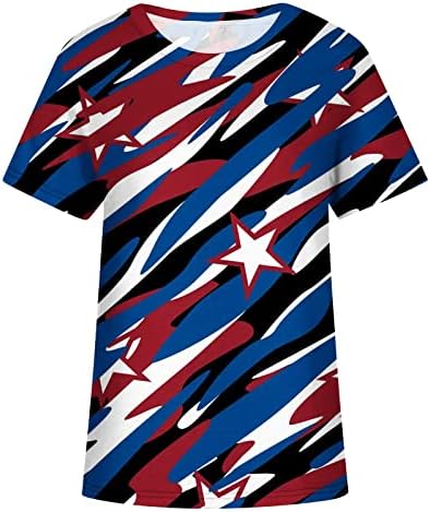 חולצות Comigeewa לנשים סתיו סתיו שרוול קצר צוואר צוואר אמריקאי כוכב הכוכבים חולצות חולצות טש חולצות נערות 2023