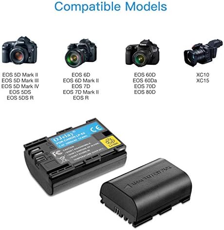 החלפת Ojelay Canon LP-E6, LP-E6N סוללה התואמת ל- Canon EOS 60D, 60DA, 70D, 80D, 90D, 5D Mark III,