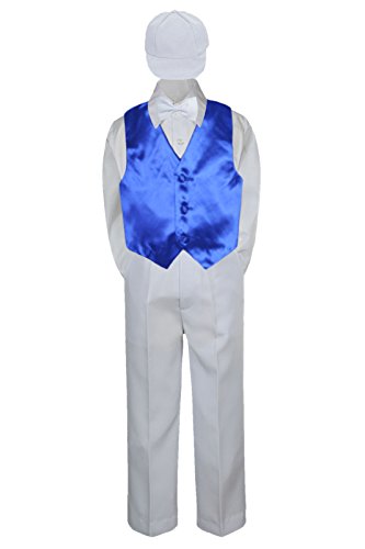 5 pc פעוט תינוק ילד בנים מכנסיים לבנים כובע פרפר עניבת חליפות אפוד כחול מלכותי סט סט