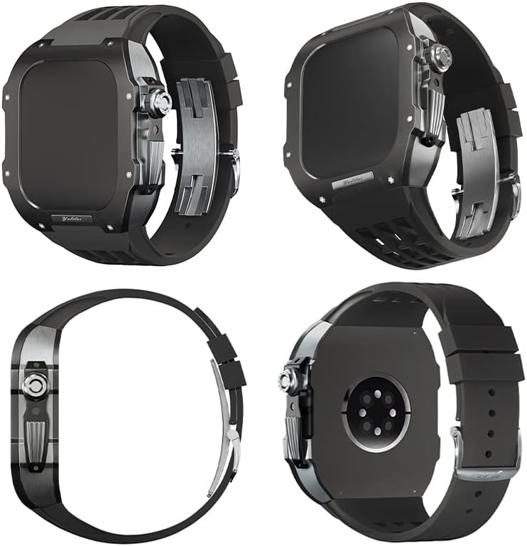 להקת שעונים יוקרתית Aemall ， עבור Apple Watch 8/7/Series Titanium Case+Fluororubber Band Watch Band for IWatch