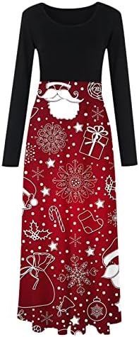 נשים מקסי שמלות ארוך שרוולים צוות צוואר חולצה שמלת חג המולד מודפס חג החוף מזדמן שמלה קיצית נדנדה שמלה