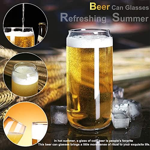 כוסות פחית בירה סט כוסות שתייה של 6-16 עוז עם קש זכוכית, כוסות זכוכית בצורת פחית, כוסות קפה מזכוכית, אידיאלי לקוקטייל,