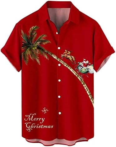 חולצת חג מולד xxbr לגברים הוואי בהוואי כפתור שרוול קצר בהוואי