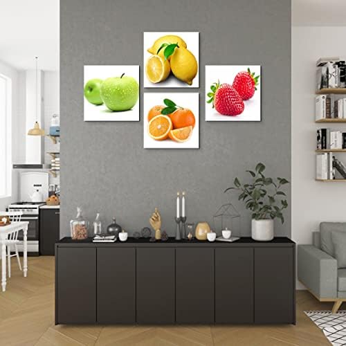 סגול ורבנה אמנות 4 יחידות/סט נמתח וממוסגר כתום, תפוח, לימון, פירות תות עיצוב ציורי יצירות אמנות קיר, 12x12