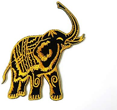 פיל פיל סמל שחור וצהוב בעלי חיים וינטג 'חיות בר לוגו טלאים תפור ברזל על תלבוש בגדי טלאי של תאי אפליקציה רקום