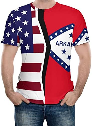 אמריקאי וארקנסו מדינת דגל גברים של חולצה קצר שרוול עגול צוואר חולצה מזדמן טי למעלה