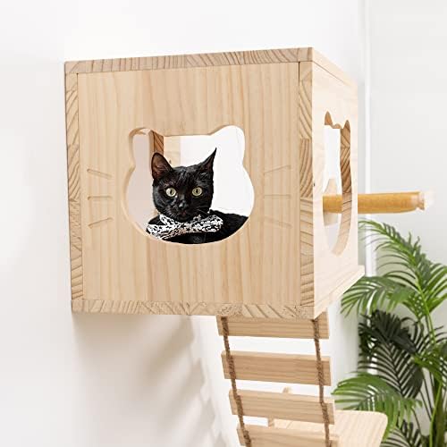 חתול מדפים ומוטות קיר רכוב מקורה חתולי ריהוט מוצק עץ חתול קיר בית סט עבור פעילות מטפסים 5 יח' סט