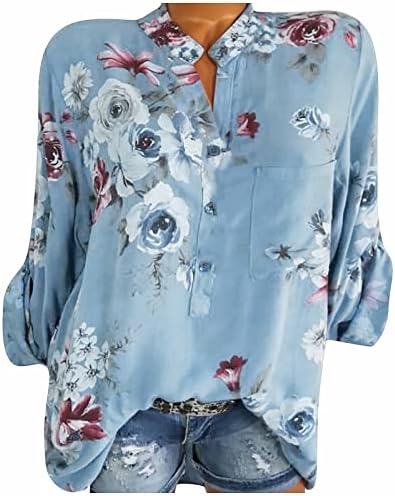 כפתור נשים למטה חולצות אלגנטיות הדפס פרחים חולצות טירטס כפתור סוודר הנלי חולצת טש חולצה בסיסית חולצות