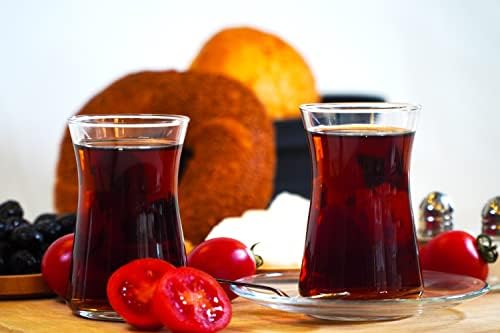 סט תה טורקי, כוסות תה טורקיות, צלוחיות וכפות תה, 6 כוסות, 6 צלוחיות ו 6 כפות נירוסטה, מוגדרות ל 6