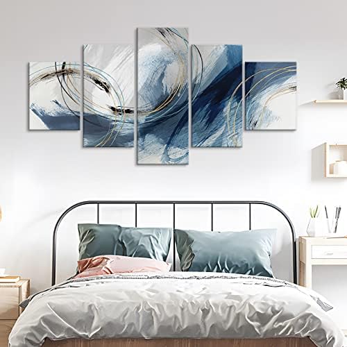 פו-קיבי כחול אפור אפור מופשט קיר קיר קיר תפאורה פנטזיה ציור יצירות אמנות מודרניות לסלון חדר שינה 5 תמונות