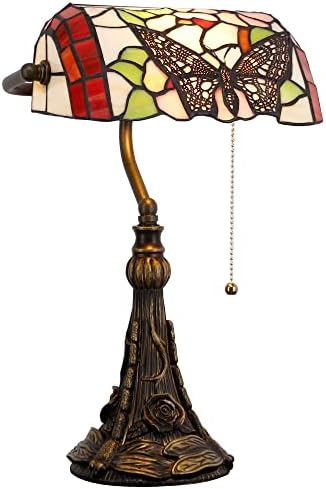 מנורות בנקאי מנורת טיפאני מנורת שולחן פרפר פרח סגנון מוכתם זכוכית מנורת שולחן, 15 גבוה יוקרה זיכרון מתכוונן פסנתר