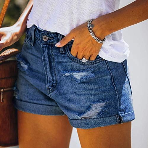 נשים אמצע עלייה קרועות ג'ינס נמתחות מכנסיים קצרים מגזרים מכנסי שולי גולמיים קצרים מזדמנים בלוק מכנסי ג'ינס