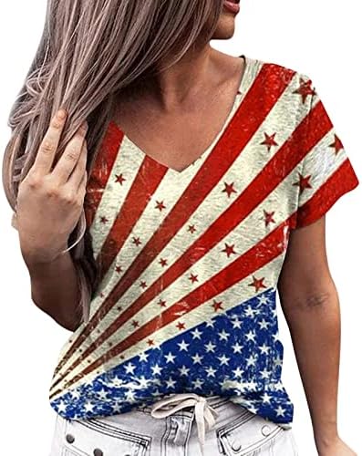 פודולה קיץ חולצות לנשים 2023, נשים אמריקאי דגל כוכב פסים חולצה 4 ביולי חולצה קצר שרוול למעלה טיז