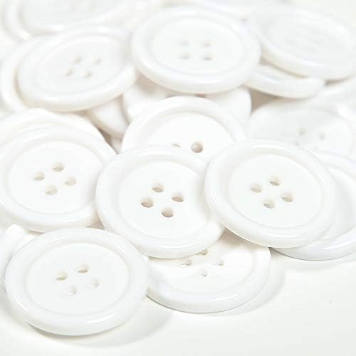 Baoqiu 1 אינץ 'כפתורים לבנים 25 ממ תפירה לחצני שטוח חבילה של 50 יח' 4 חורים לחצני שרף פלסטיק למלאכות DIY