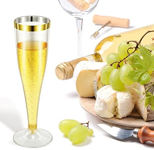 Chengu 100 PCS כוסות חלילי שמפניה פלסטיק 5 oz אבקת נצנצים כוסות שמפניה חד פעמיות כוסות יין לחתונה כוסות