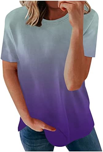צמרות קיץ לנשים 2023 חולצת שיפוע נשים שרוול קצר חולצות טיז טוניקה טוניקה מזדמנת