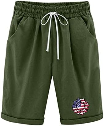 WPOUMV BERMUDA מכנסיים קצרים לנשים עם מכנסי חמניות של דגל כיס אמריקה מקצרים קיץ סתום מכנסיים