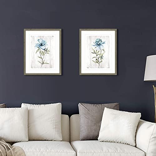 פרח ממוסגר תמונה קיר אמנות - עדין בצבעי מים פרח בר עם אפור רקע הדפסי קיר תפאורה לחדר שינה או מטבח 16איקס 20 איקס