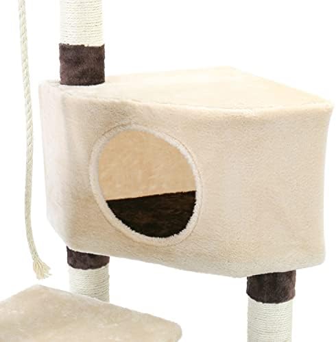 הוקאי רב-רמת חתול עץ לחתולים עם מפנק מוטות יציב חתול טיפוס מסגרת חתול השריטה לוח צעצועי אפור & מגבר; בז