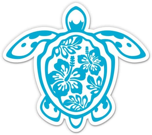 Turtle Hibiscus Maui מדבקות כחולות שחייה - 2 חבילות של מדבקות 3 אינץ ' - ויניל אטום למים לרכב, טלפון,
