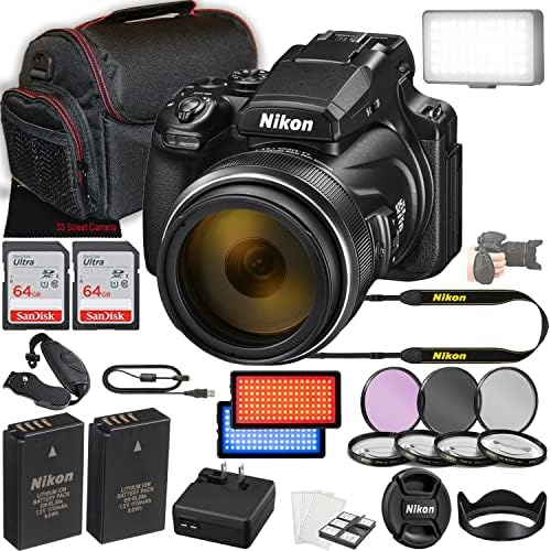 Nikon CoolPix P1000 16.7 נקודה דיגיטלית מצלמה וצילום מצלמה + זיכרון 128 ג'יגה -בייט + LED Video Light + Case