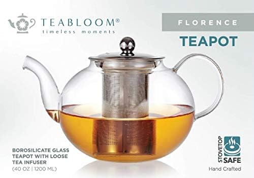 קומקום זכוכית עמיד לחום עם Tebebloom עם פלדת אל חלד - קומקום בטוח כיקר - יצרנית תה פלורנס