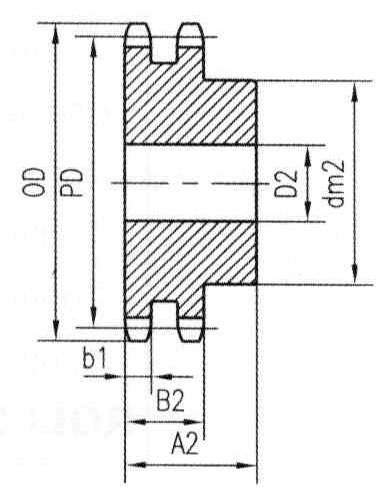 Ametric® D35B65 אינץ 'ANSI 35-2 מסובך פלדה רכזת, עבור שרשרת גדילים כפולה 35 עם, 3/8 מגרש, רוחב