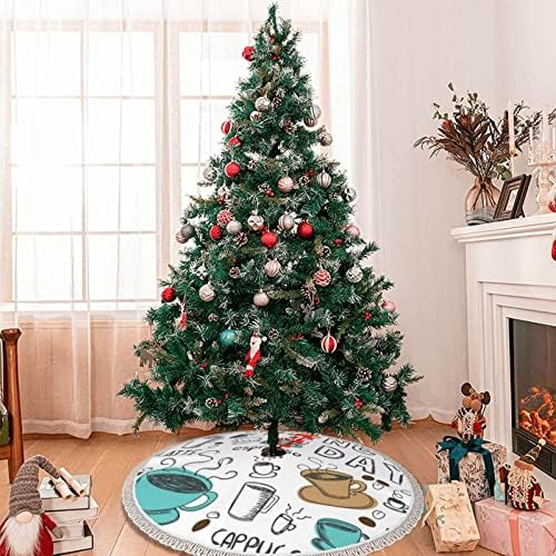 דפסת קפה טעימה חצאית עץ חג המולד עם ציצית 48 אינץ 'מעבה עץ עץ חצאיות חג המולד קישוטי חג המולד