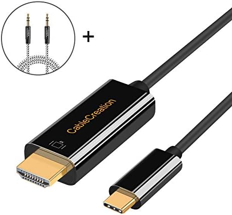 CABLECREATION 6ft USB C לחרור כבל HDMI עם כבל AUX 3.5 ממ