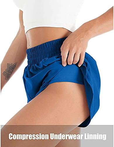 מכנסיים קצרים של Ujakel לנשים המפעילות אלסטיות/עניבה על מותניים גבוהים אימון ספורטיבי יוגה אתלטית כושר