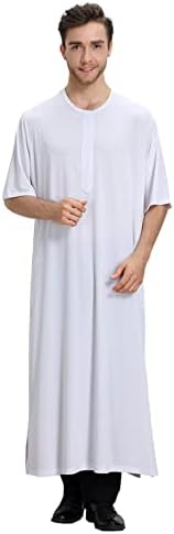 BMISEGM שמלת גברים חולצות גברים מזדמנים של גברים המוסלמים המוסלמים בצבע מוצק אמצע