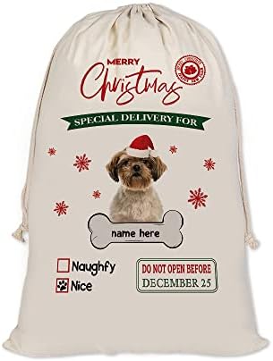 תיק אתה אישית כלב סנטה שקים יפה שי טסו סנטה תיק עבור חג המולד חג המולד מתנה עם שרוך כותנה פשתן 19.5 איקס