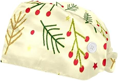 2 חבילות כובע עבודה מתכוונן עם כפתור רצועת זיעה לאחיות נשים קוקו קוקו חג המולד פירות ומחטים אדומות