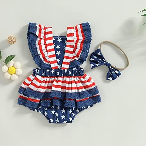 Urmark 4th ביולי תלבושת תינוקת תלבושת בועה רומפר שמלת דגל אמריקאי ללא שרוולים תלבושות הרביעי הראשון ביולי