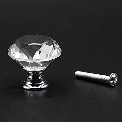Joyhey 2 חבילה 40 ממ ידיות גביש זכוכית בצורת יהלום עם 3 ברגים בגודל לארון, מגירה, ארון, שידה