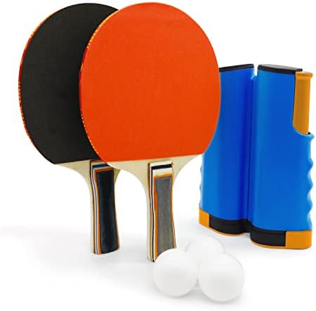 סט פינג פינג פינג פינג עם רשת נשלפת, 2 משוטים של פינג פונג, 3 כדורי פינג פונג טניס טניס נייד