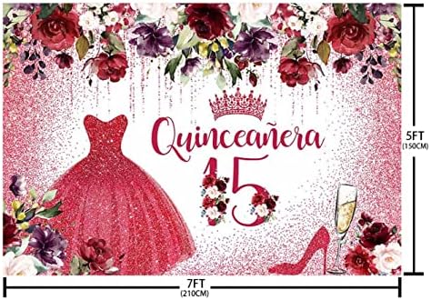 אבלין 7 על 5 רגל שמח יום הולדת 15 רקע לילדה קווינסאנרה פרחים אדומים בורדו רקע צילום נסיכת כתר